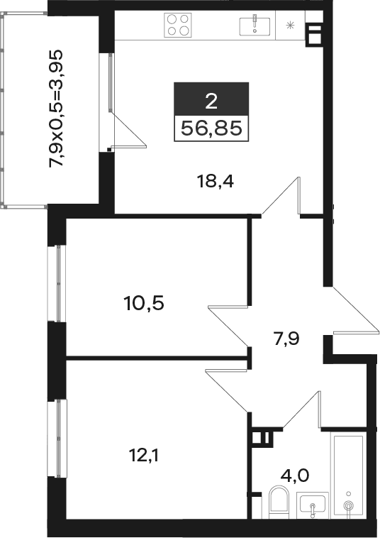 Продается 2-комн. квартира, 52.9 м²