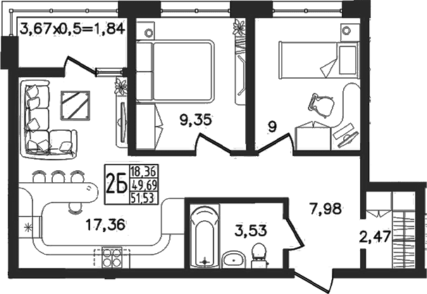 Продается 3-комн. квартира, 49.69 м²