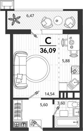 Продается 1-комн. квартира, 29.62 м²