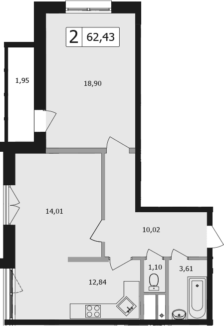 Продается 2-комн. квартира, 62.4 м²