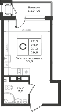 Продается 1-комн. квартира, 26.2 м²