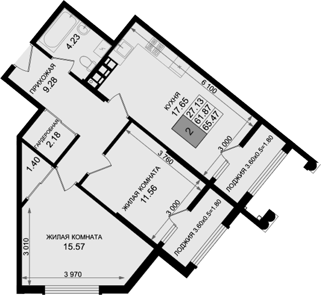 Продается 2-комн. квартира, 61.87 м²