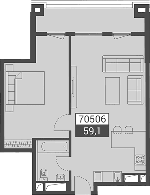 Продается 1-комн. квартира, 59.1 м²