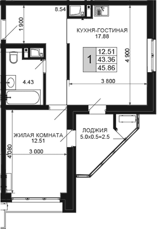 Продается 2-комн. квартира, 43.36 м²