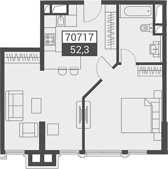 Продается 1-комн. квартира, 52.3 м²