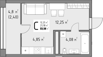 Продается 1-комн. квартира, 21.18 м²