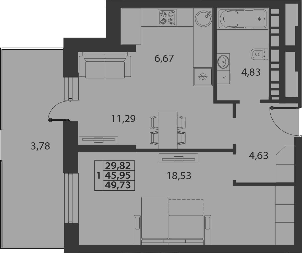 Продается 2-комн. квартира, 45.95 м²