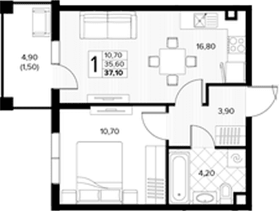 Продается 1-комн. квартира, 35.6 м²