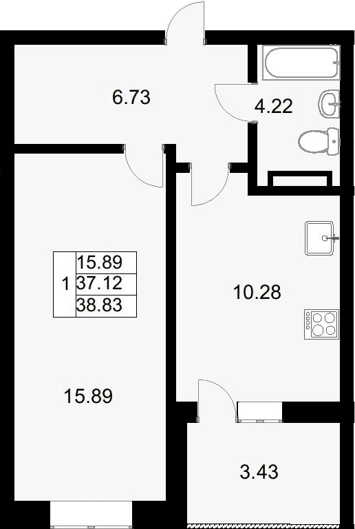 Продается 1-комн. квартира, 39.13 м²