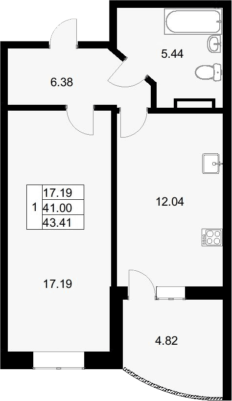 Продается 1-комн. квартира, 40.71 м²