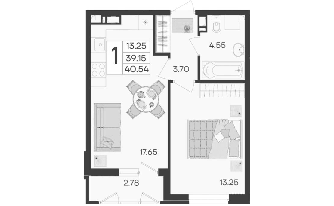 Продается 1-комн. квартира, 39.15 м²