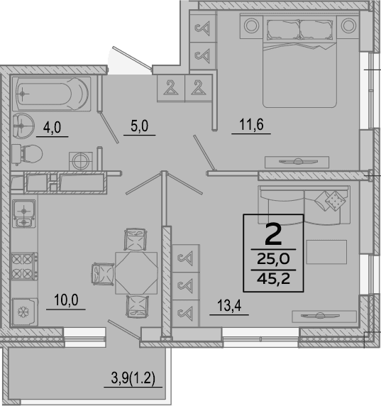 Продается 2-комн. квартира, 44 м²
