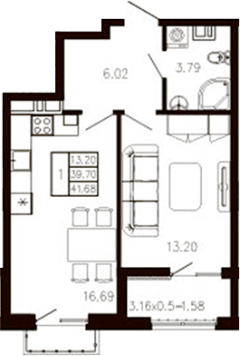 Продается 1-комн. квартира, 40.12 м²