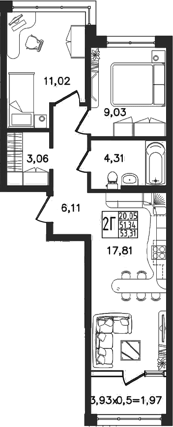 Продается 3-комн. квартира, 51.34 м²