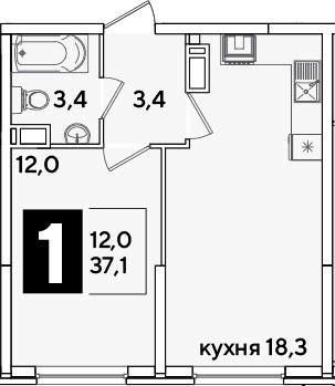 Продается 2-комн. квартира, 37.1 м²