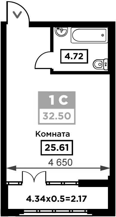 Продается 1-комн. квартира, 30.33 м²