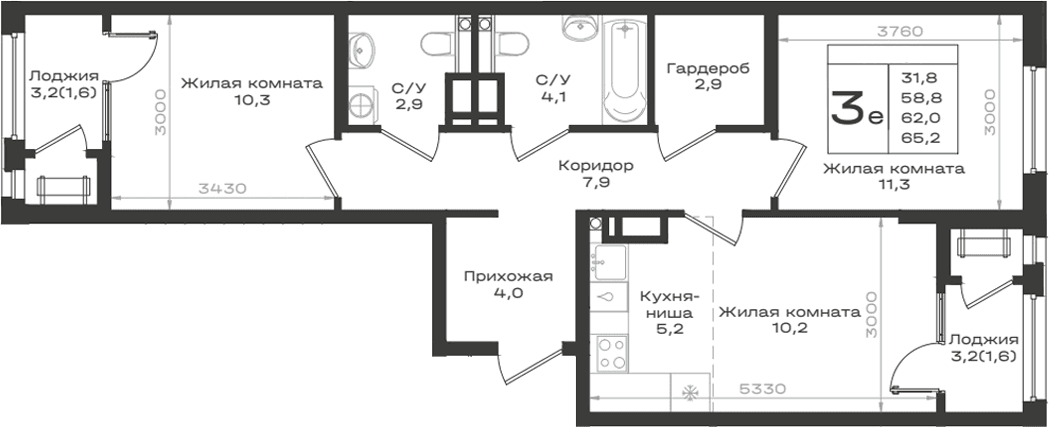 Продается 3-комн. квартира, 58.8 м²
