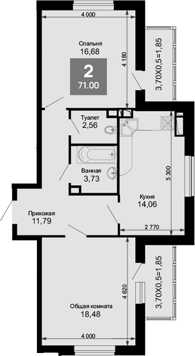 Продается 2-комн. квартира, 67.3 м²