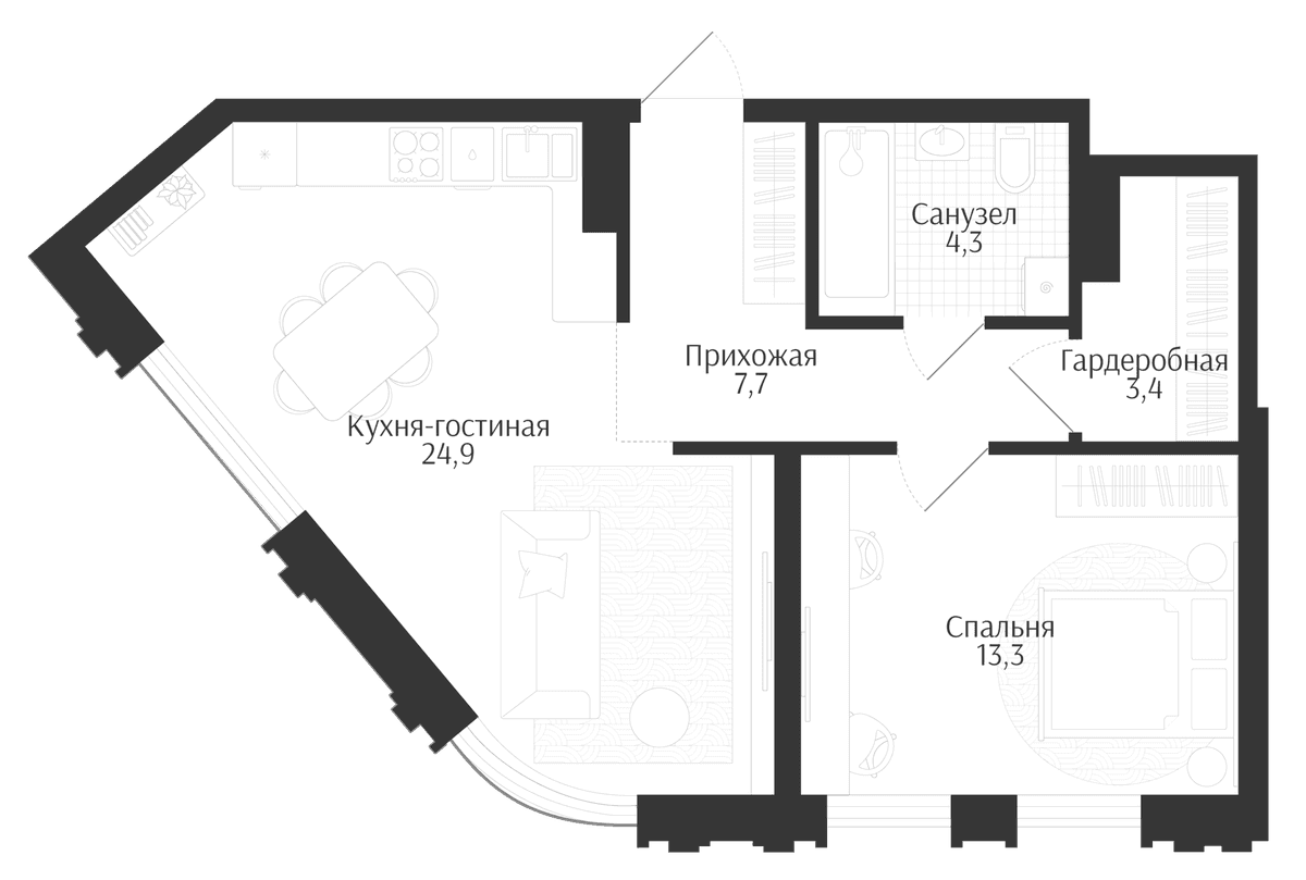 Продается 2-комн. квартира, 53.6 м²
