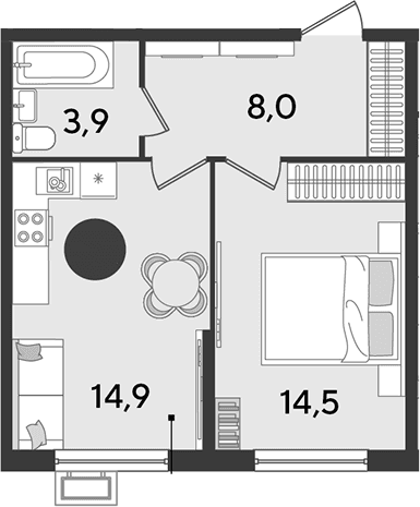 Продается 1-комн. квартира, 41.3 м²