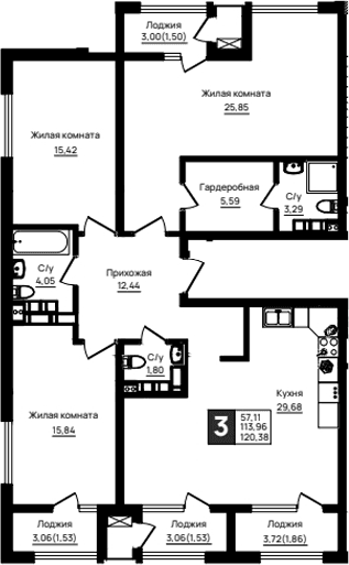 Продается 3-комн. квартира, 113.96 м²