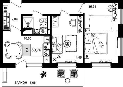 Продается 2-комн. квартира, 49.7 м²