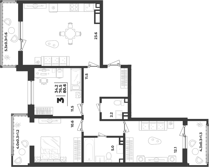 Продается 3-комн. квартира, 76.5 м²