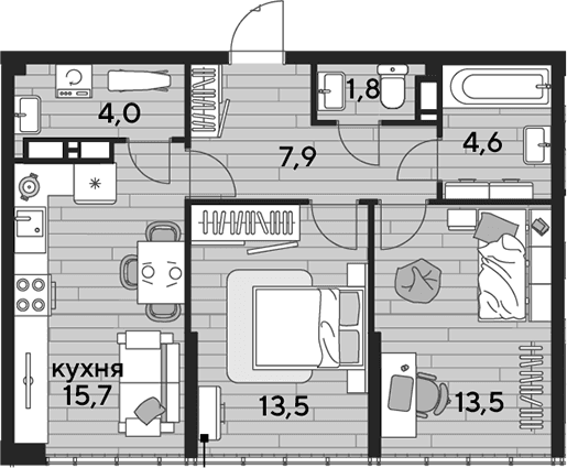 Продается 2-комн. квартира, 61 м²