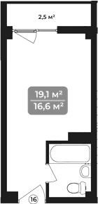 Продается 1-комн. квартира, 19.1 м²