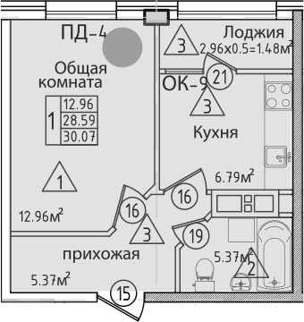 Продается 1-комн. квартира, 30.32 м²