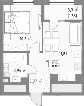 Продается 1-комн. квартира, 31.72 м²