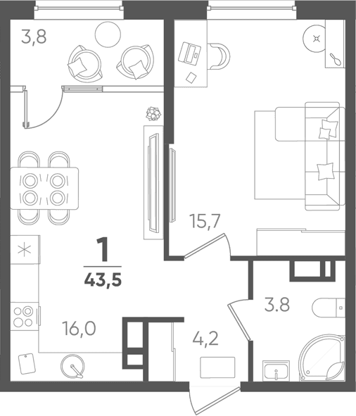 Продается 1-комн. квартира, 39.7 м²