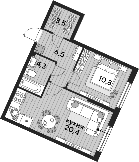 Продается 1-комн. квартира, 45.5 м²