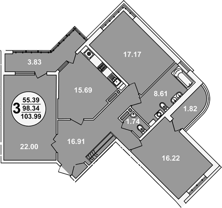 Продается 3-комн. квартира, 98.34 м²
