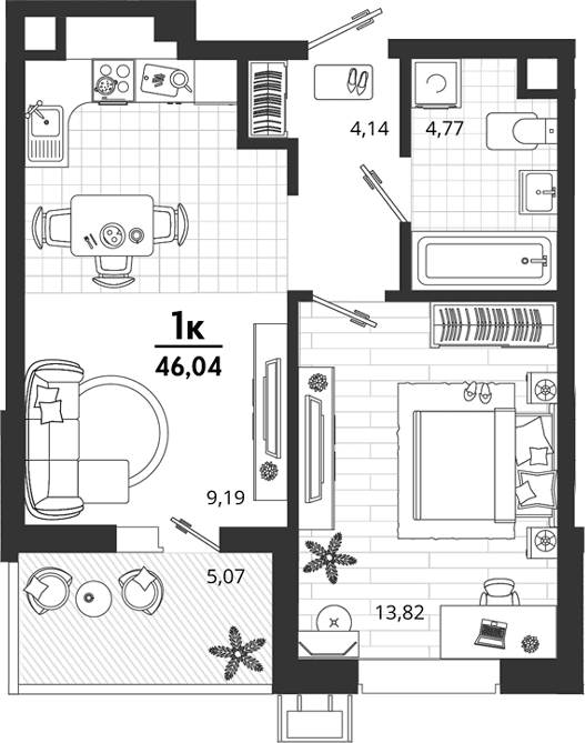 Продается 1-комн. квартира, 40.97 м²