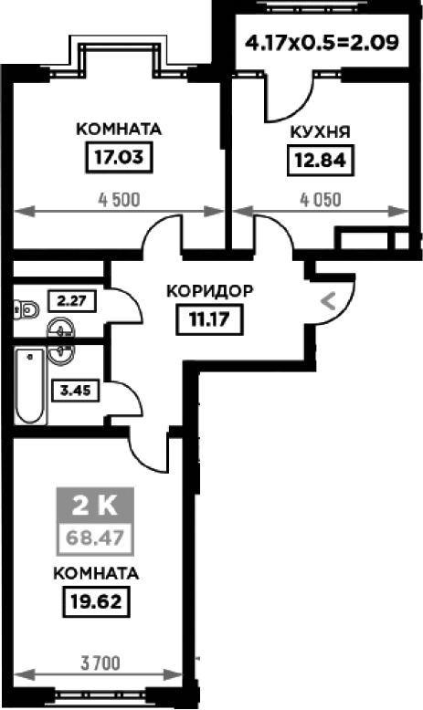 Продается 2-комн. квартира, 66.38 м²