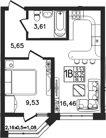 Продается 2-комн. квартира, 35.25 м²