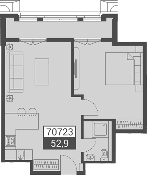 Продается 1-комн. квартира, 52.9 м²