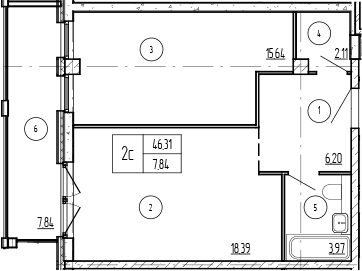 Продается 2-комн. квартира, 46.04 м²