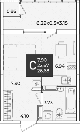 Продается 1-комн. квартира, 22.67 м²