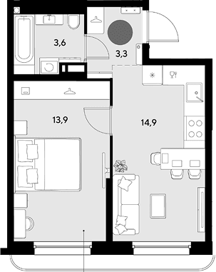 Продается 1-комн. квартира, 35.7 м²