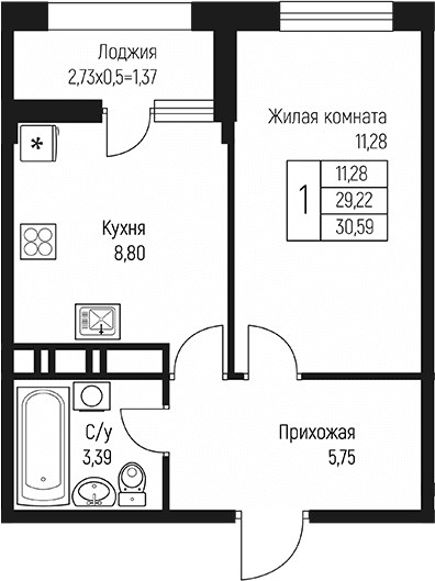 Продается 1-комн. квартира, 29.22 м²