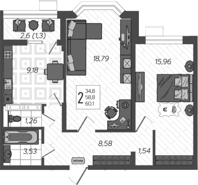 Продается 2-комн. квартира, 58.8 м²
