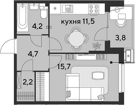 Продается 1-комн. квартира, 38.3 м²