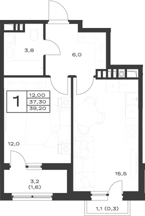 Продается 1-комн. квартира, 37.3 м²
