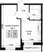 Продается 1-комн. квартира, 36.2 м²
