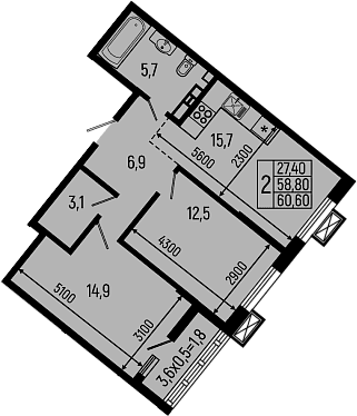 Продается 2-комн. квартира, 58.8 м²