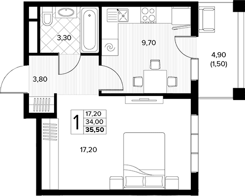 Продается 1-комн. квартира, 34 м²