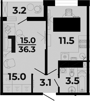 Продается 1-комн. квартира, 33.1 м²