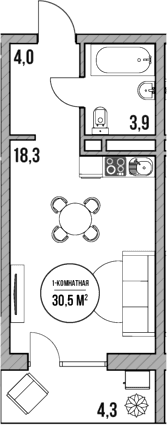 Продается 1-комн. квартира, 26.2 м²